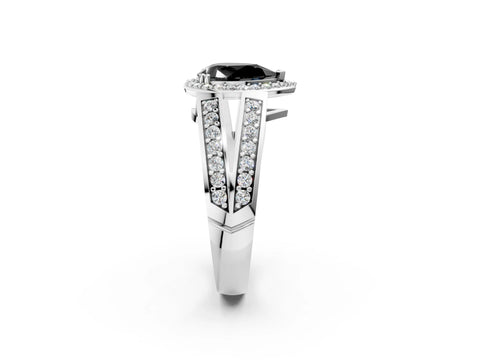 White gold Fancy Black Pear Cut Diamond Halo Ring with Split Shank Pavé Band and Four-Prong Setting_38