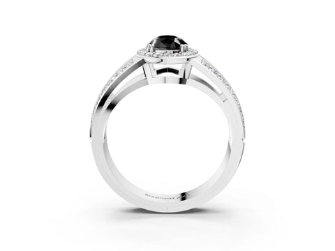White gold Fancy Black Pear Cut Diamond Halo Ring with Split Shank Pavé Band and Four-Prong Setting_39