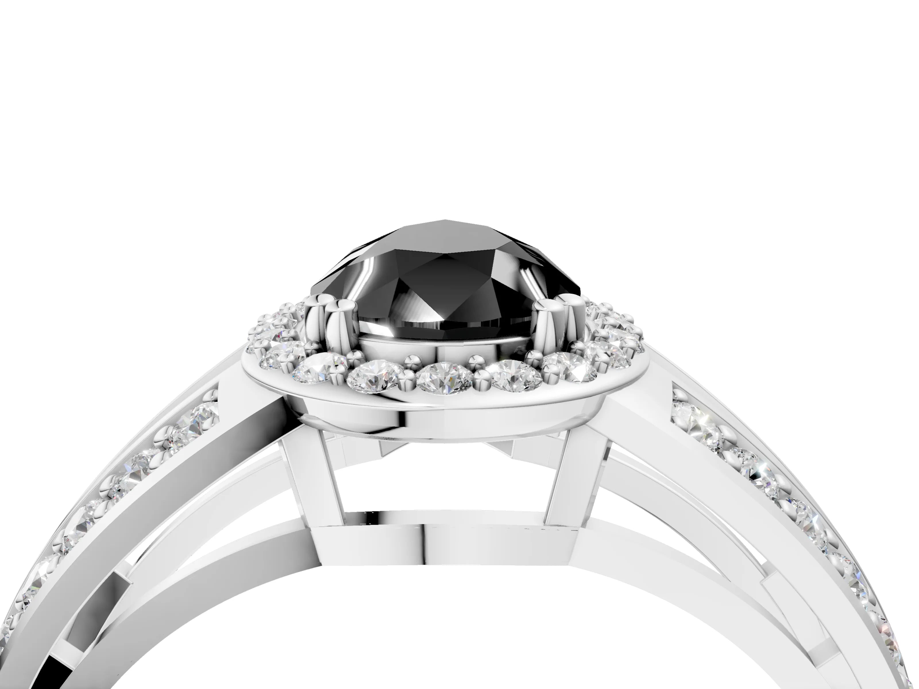 White gold Fancy Black Pear Cut Diamond Halo Ring with Split Shank Pavé Band and Four-Prong Setting_40