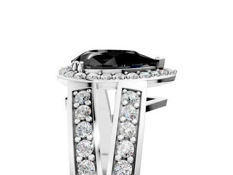 White gold Fancy Black Pear Cut Diamond Halo Ring with Split Shank Pavé Band and Four-Prong Setting_40