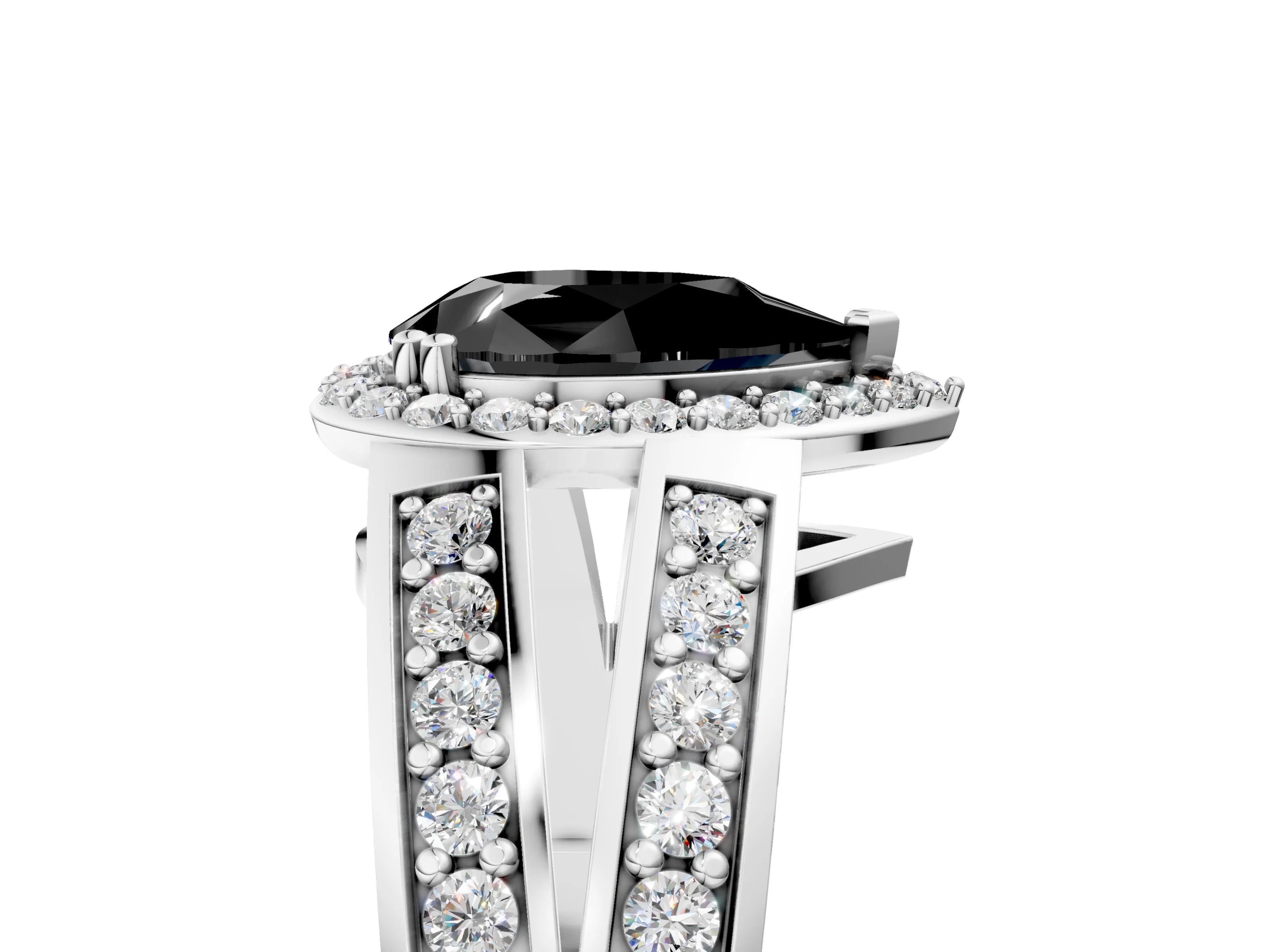 White gold Fancy Black Pear Cut Diamond Halo Ring with Split Shank Pavé Band and Four-Prong Setting_41