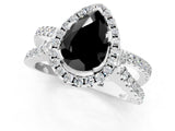 White gold Fancy Black Pear Cut Diamond Halo Ring with Split Shank Pavé Band and Prong Setting_13