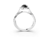 White gold Fancy Black Pear Cut Diamond Halo Ring with Split Shank Pavé Band and Prong Setting_15