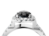 White gold Fancy Black Pear Cut Diamond Halo Ring with Split Shank Pavé Band and Prong Setting_16