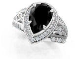 White gold Fancy Black Pear Cut Diamond Halo Ring with Split Shank and Bezel Accents and Four-Prong Setting_1