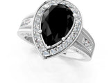 White gold Fancy Black Pear Cut Diamond Halo Ring with Split Shank and Bezel Accents and Prong Setting_1