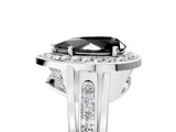 White gold Fancy Black Pear Cut Diamond Halo Ring with Split Shank and Bezel Accents and Prong Setting_5