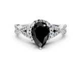 White gold Fancy Black Pear Cut Diamond  Halo Twist Band Solitaire Prong Setting Ring_12