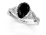 White gold Fancy Black Pear Cut Diamond  Halo Twist Band Solitaire Prong Setting Ring_13