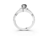 White gold Fancy Black Pear Cut Diamond  Halo Twist Band Solitaire Prong Setting Ring_16