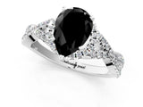 White gold Fancy Black Pear Cut Diamond Halo Twist Band Solitaire Prong Setting Ring_1