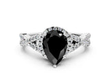 White gold Fancy Black Pear Cut Diamond  Halo Twist Band Solitaire Prong Setting Ring_55