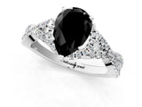 White gold Fancy Black Pear Cut Diamond  Halo Twist Band Solitaire Prong Setting Ring_56