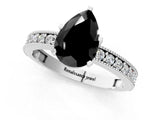 White gold Fancy Black Pear Cut Diamond Milgrain Pavé Engagement Ring with Four-Prong Setting_1
