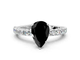 White gold Fancy Black Pear Cut Diamond Pavé Band Solitaire Ring with Prong Setting_24
