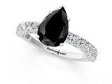 White gold Fancy Black Pear Cut Diamond Pavé Band Solitaire Ring with Prong Setting_25