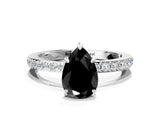 White gold Fancy Black Pear Cut Diamond Pavé Engagement Ring with Round  Accents and Prong Setting_24