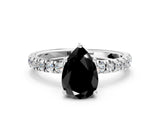 White gold Fancy Black Pear Cut Diamond Pave Band Solitaire Ring with Round  and Prong Setting_72