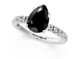 White gold Fancy Black Pear Cut Diamond Pave Band Solitaire Ring with Round  and Prong Setting_73