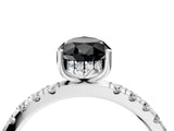 White gold Fancy Black Pear Cut Diamond Pave Band Solitaire Ring with Round  and Prong Setting_76