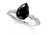 White gold Fancy Black Pear Cut Diamond Prong Set Engagement Ring with Pave Band_1