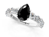 White gold Fancy Black Pear Cut Diamond Prong Setting with Side Stones on a Pave Band_1