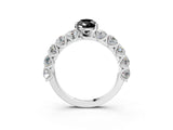 White gold Fancy Black Pear Cut Diamond Prong Setting with Side Stones on a Pave Band_3