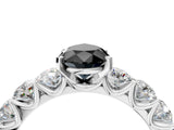 White gold Fancy Black Pear Cut Diamond Prong Setting with Side Stones on a Pave Band_4