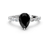 White gold Fancy Black Pear Cut Diamond Ring with Marquise and Round  Side Stones and Four-Prong Setting_84
