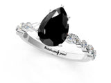 White gold Fancy Black Pear Cut Diamond Ring with Marquise and Round  Side Stones and Four-Prong Setting_85