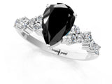 White gold Fancy Black Pear Cut Diamond Scattered Round Accent Ring with Prong Setting_13
