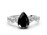 White gold Fancy Black Pear Cut Diamond Scattered Round Accent Ring with Prong Setting_24
