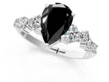 White gold Fancy Black Pear Cut Diamond Scattered Round Accent Ring with Prong Setting_25