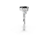 White gold Fancy Black Pear Cut Diamond Scattered Round Accent Ring with Prong Setting_26