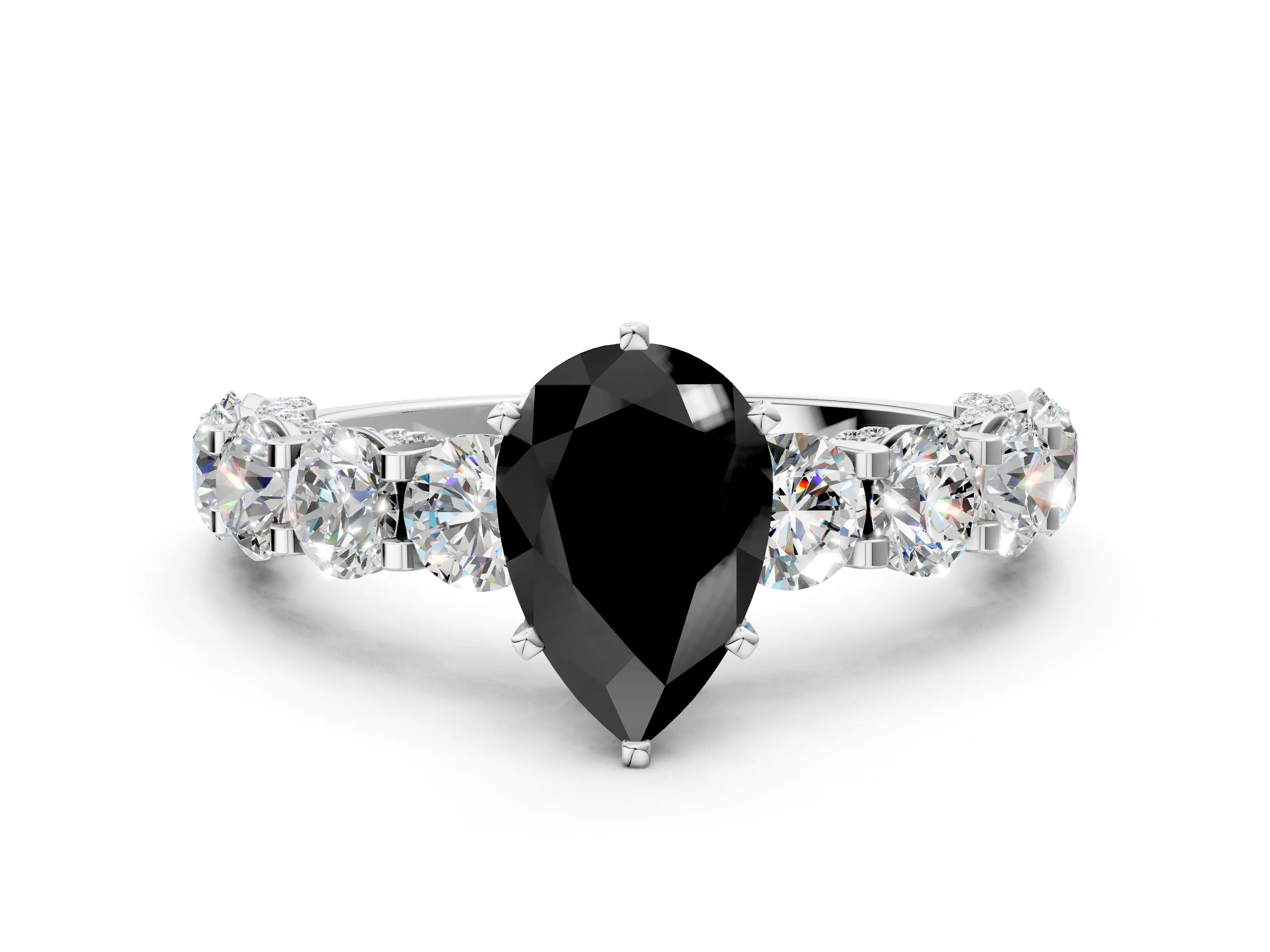 White gold Fancy Black Pear Cut Diamond Side Stone Engagement Ring with Four-Prong Setting_24