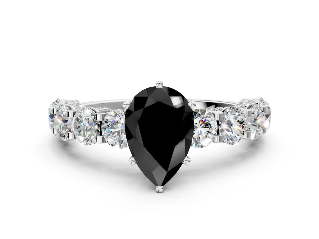 White gold Fancy Black Pear Cut Diamond Side Stone Engagement Ring with Four-Prong Setting_24