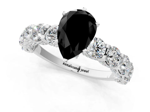 White gold Fancy Black Pear Cut Diamond Side Stone Engagement Ring with Four-Prong Setting_25