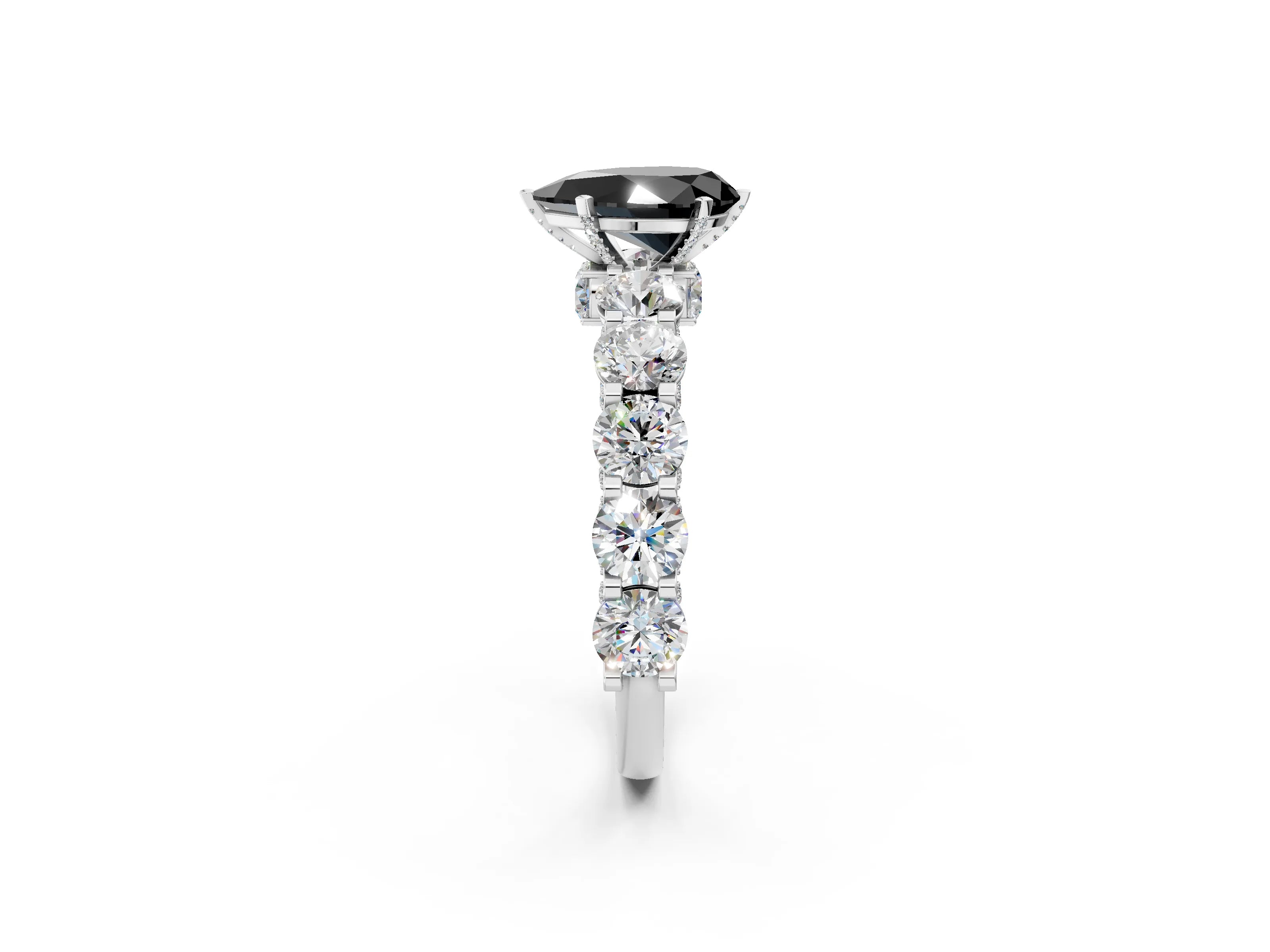 White gold Fancy Black Pear Cut Diamond Side Stone Engagement Ring with Four-Prong Setting_26