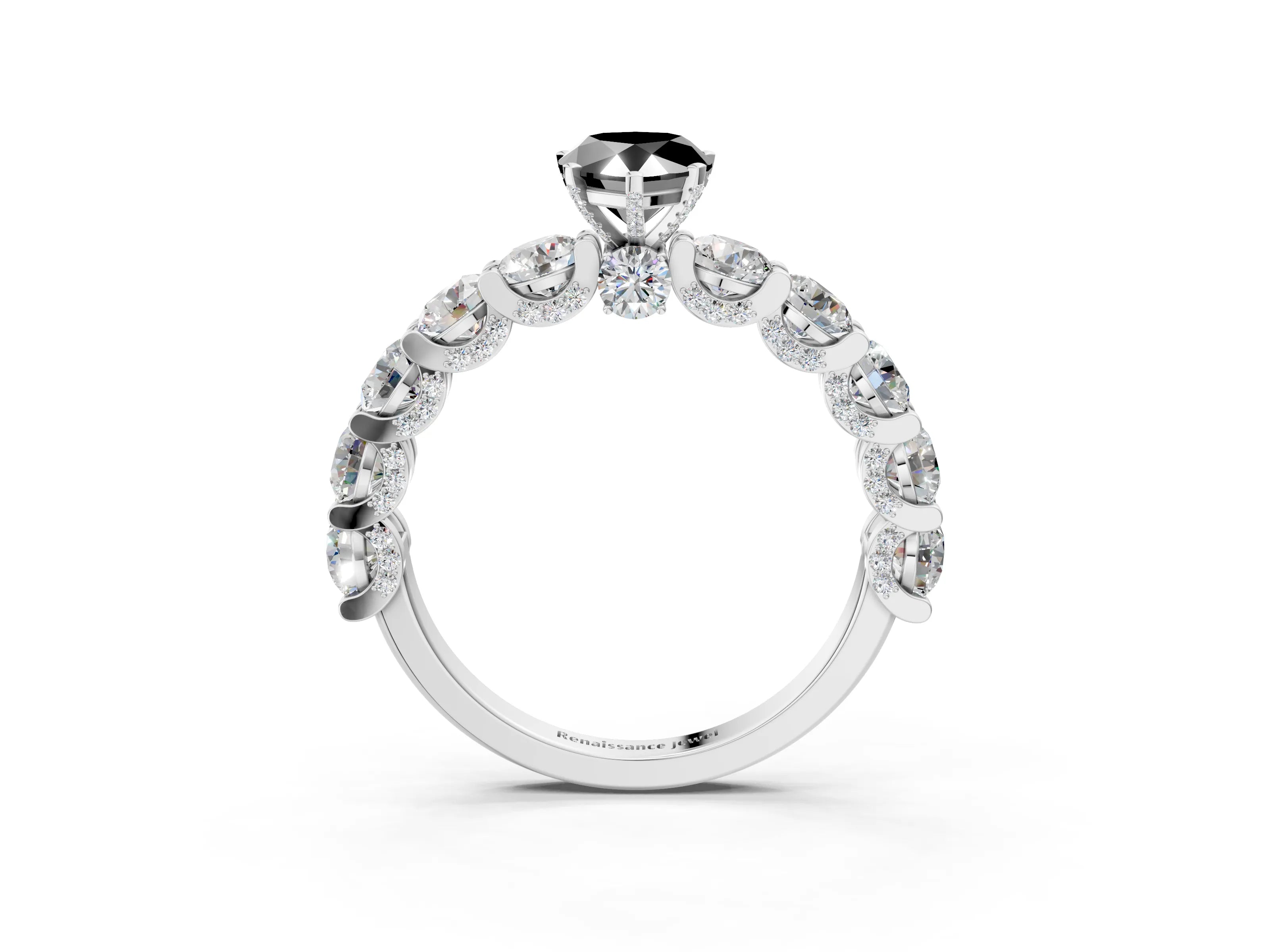 White gold Fancy Black Pear Cut Diamond Side Stone Engagement Ring with Four-Prong Setting_27