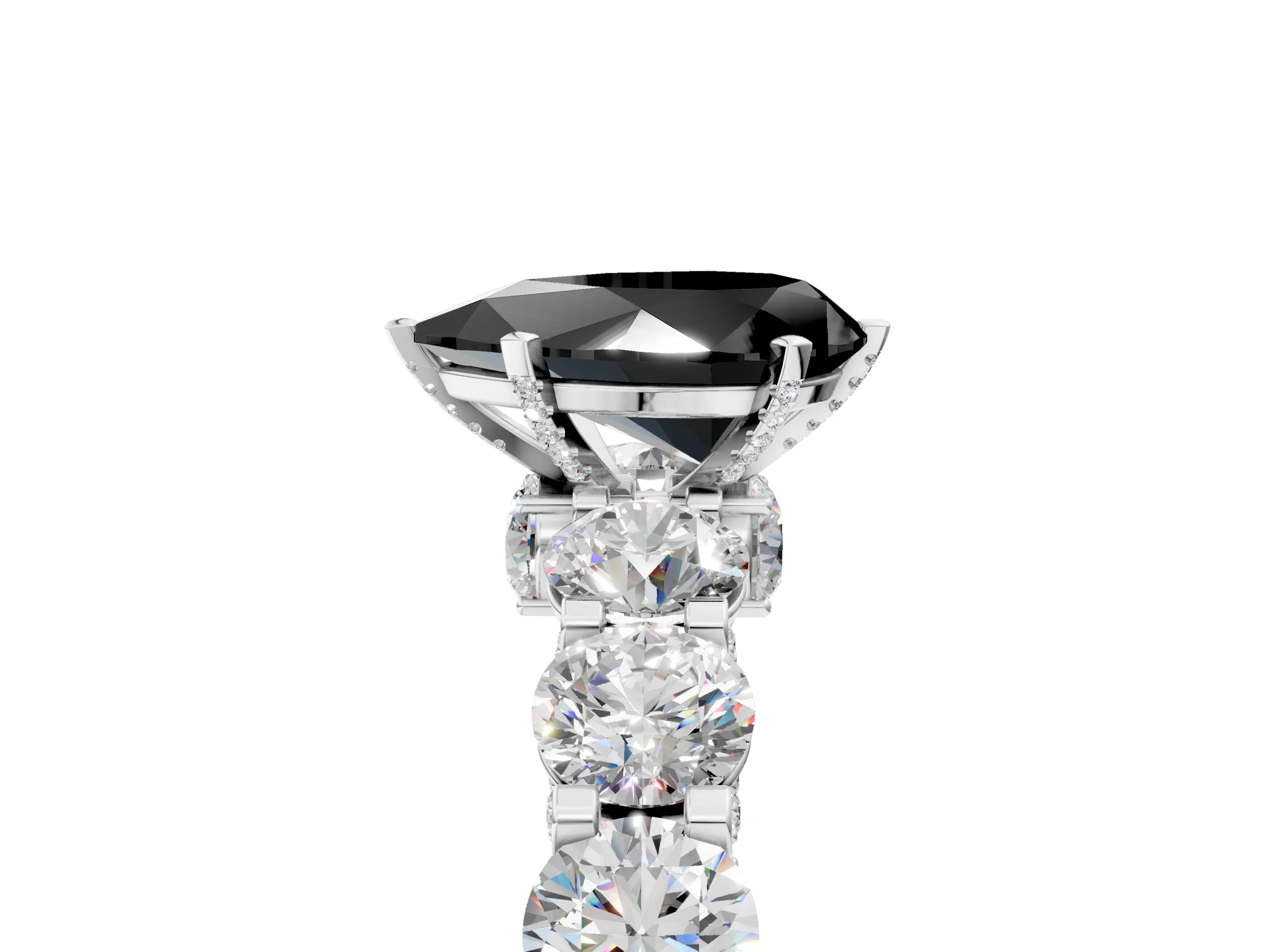 White gold Fancy Black Pear Cut Diamond Side Stone Engagement Ring with Four-Prong Setting_29