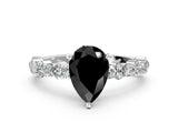 White gold Fancy Black Pear Cut Diamond Side Stone Solitaire Ring with Round  and Four-Prong Setting_12