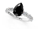 White gold Fancy Black Pear Cut Diamond Side Stone Solitaire Ring with Round  and Four-Prong Setting_13