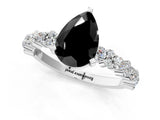 White gold Fancy Black Pear Cut Diamond Side Stone Solitaire Ring with Round  and Four-Prong Setting_49