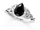 White gold Fancy Black Pear Cut Diamond Solitaire Engagement Ring with Celtic Knot Band and Four-Prong Setting_1