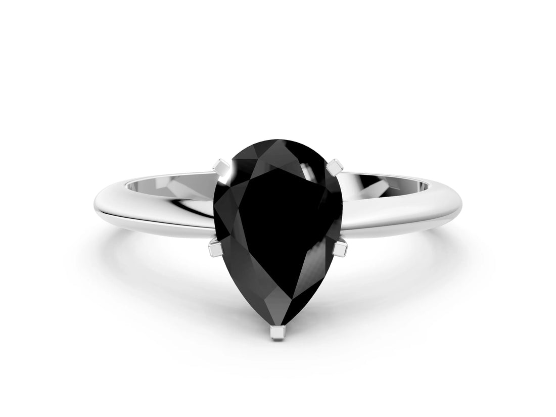 White gold Fancy Black Pear Cut Diamond Solitaire Engagement Ring with Classic Band and Four-Prong Setting_36