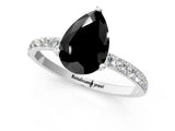 White gold Fancy Black Pear Cut Diamond Solitaire Engagement Ring with Pavé Band and Prong Setting_1