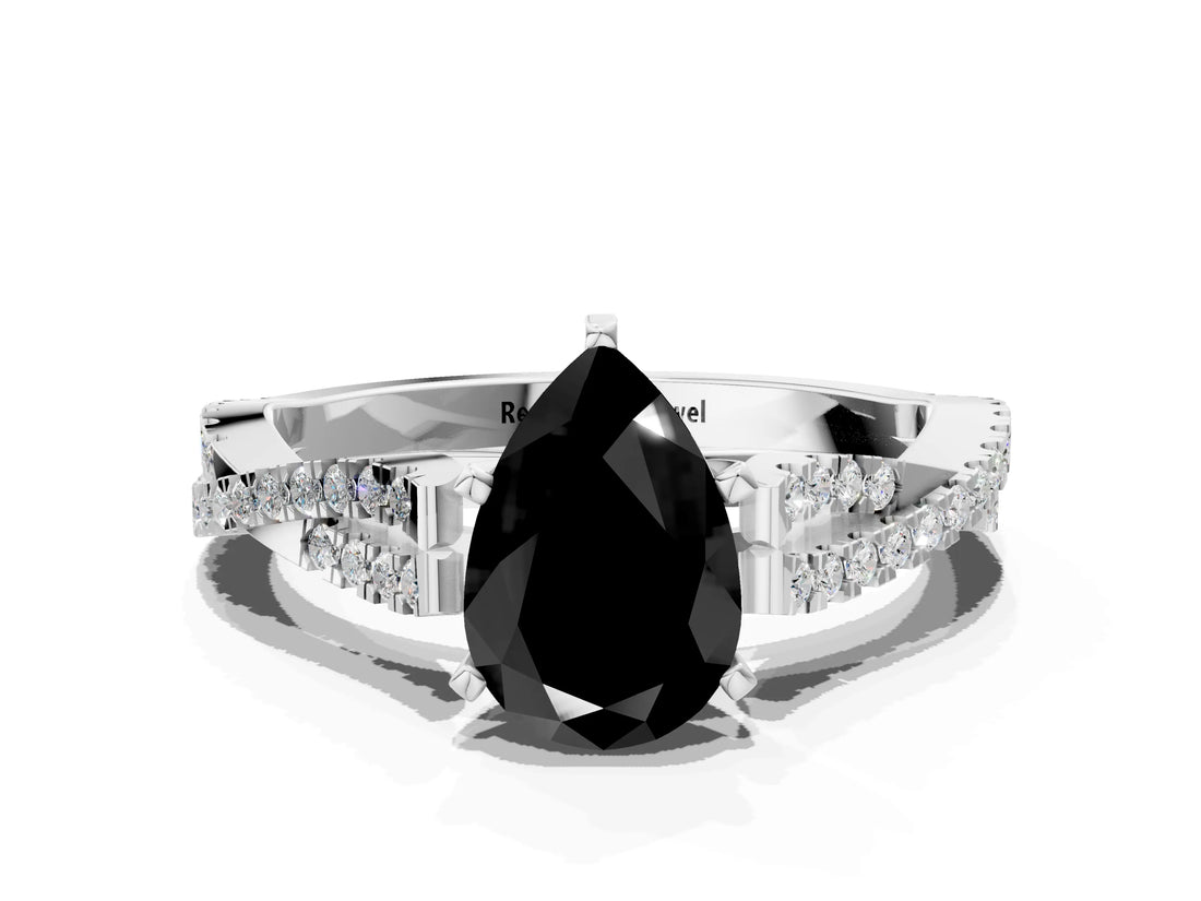 White gold Fancy Black Pear Cut Diamond Solitaire Engagement Ring with Twisted Pavé Band and Four-Prong Setting_72