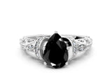 White gold Fancy Black Pear Cut Diamond Solitaire Ring with Filigree Band and Four-Prong Setting_12