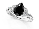 White gold Fancy Black Pear Cut Diamond Solitaire Ring with Filigree Band and Four-Prong Setting_13