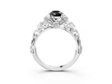 White gold Fancy Black Pear Cut Diamond Solitaire Ring with Filigree Band and Four-Prong Setting_15